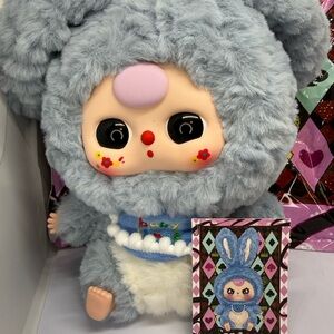 Baby Three Lily Rabbit Town Adorable Plush Toy with Blue Outfit